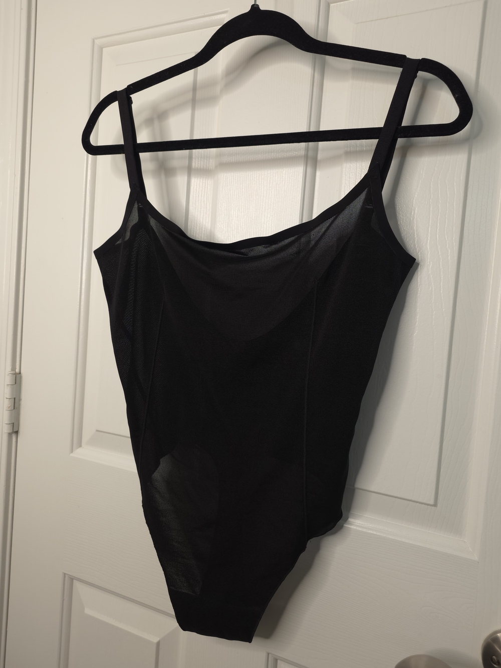 SKIMS Mesh Bodysuit – Size L – Black – Spaghetti Strap – Cowl Neck – Kim Kardash